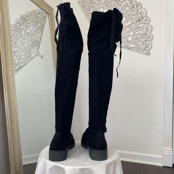 Boho Whimsygoth Faux Suede Black Flat Over The Knee Tassel Boots US 9.5 EU 40 - Picture 4 of 7